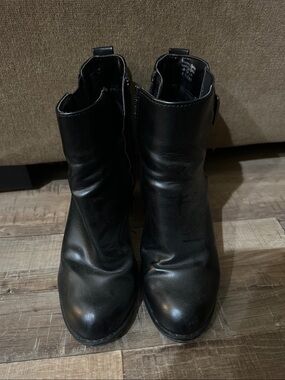 Aldo Black Leather-Look Ankle Heeled Boots